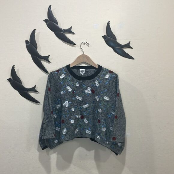 Opening Ceremony Black Embroidered Floral Sweater 3/4 Sleeve Handkerchief Hem  S - Picture 12 of 16